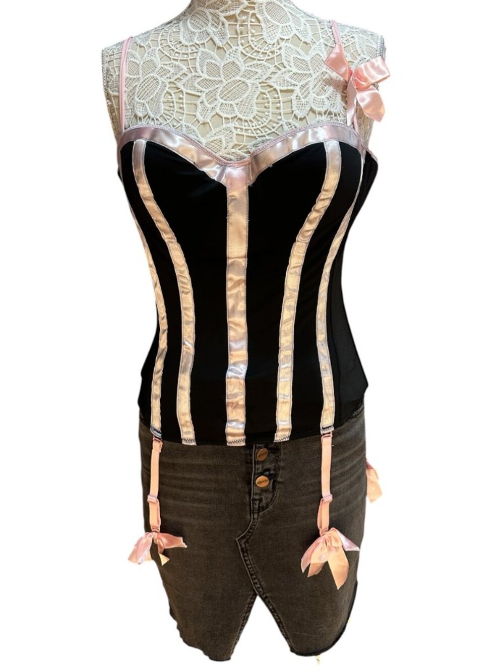 Vintage Y2K Undercover Wear Black & Pink Striped Corset Set